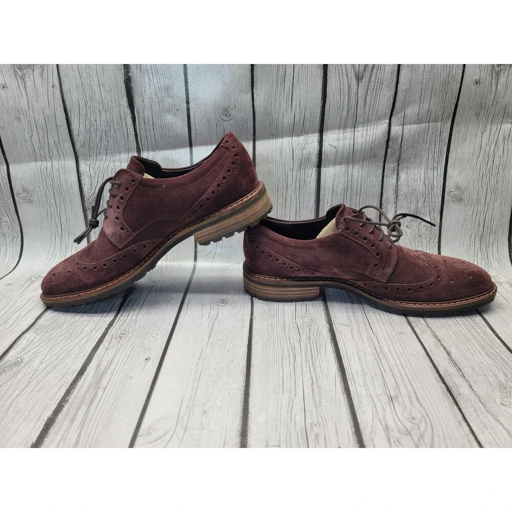 ECCO Vitrus Mens 8 US Chocolate Brown Suede Wingtip Tie Oxford Brogues Shoes